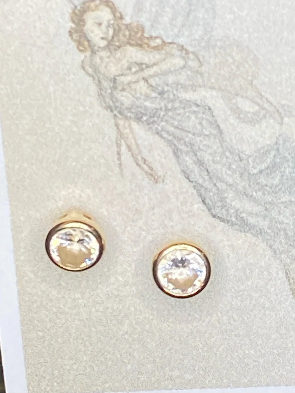 14K Yellow Gold Cubic Zirconia Stud Post Earrings - Picture 8 of 13
